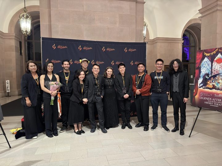 The team in front of the GG Orchestra backdrop in the Herbst Theatre lobby at Legends After Dark, Aug 2026