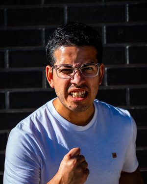 Luis with teeth gritted and a fist up at Windsor Showdown 3, Sep 2024