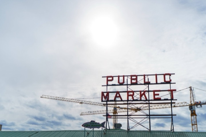 The Public Market sign at Pike Place Market in Seattle