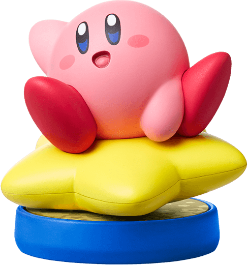 A Kirby amiibo figure riding a Warp Star