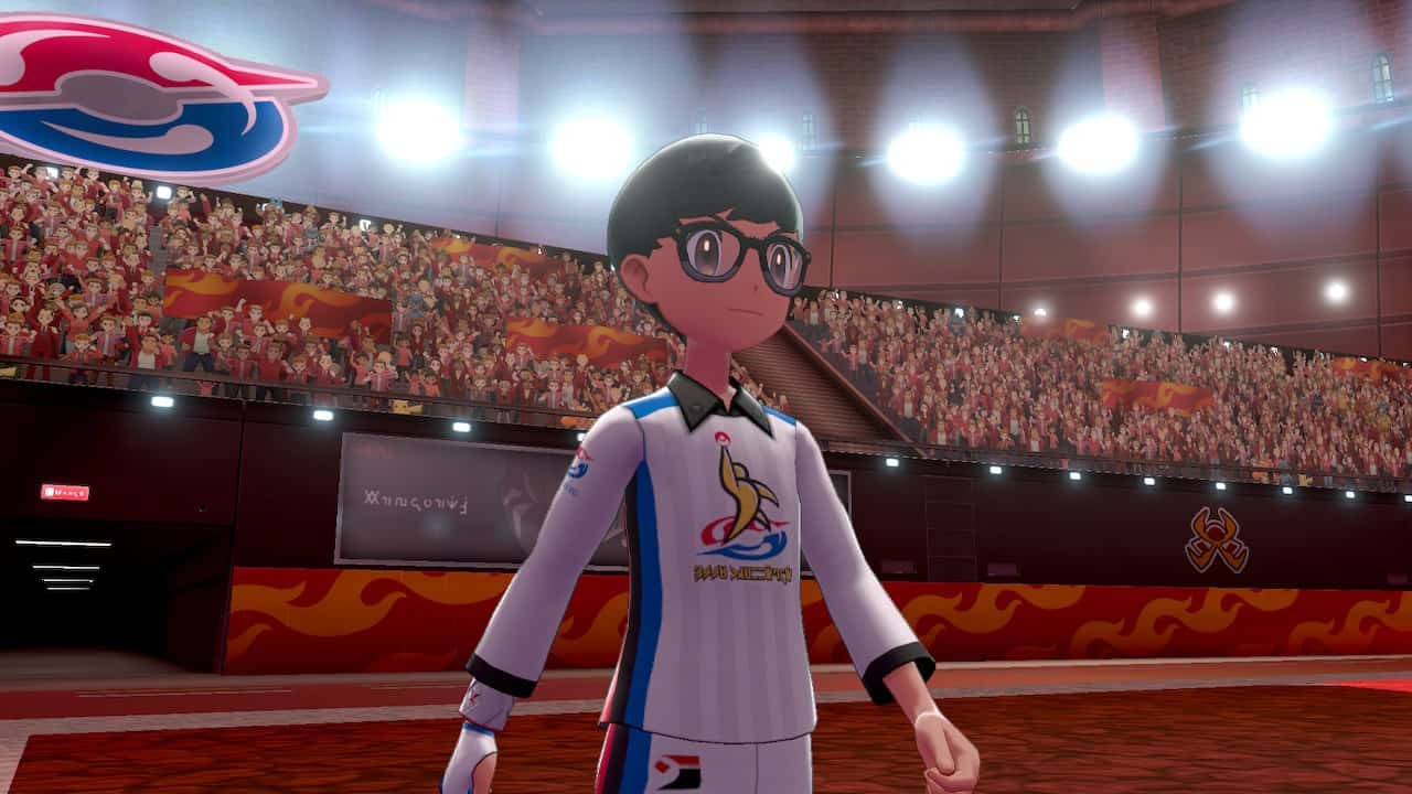 The player in a gym uniform in a packed stadium