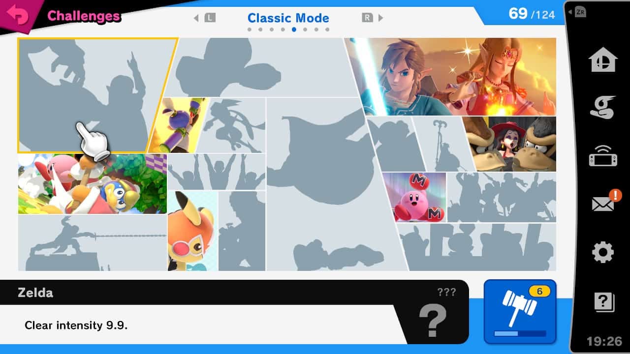 The challenge board, with some tiles unlocked